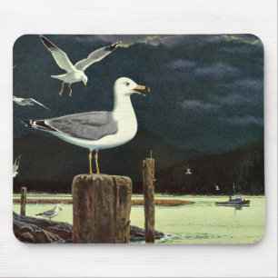 Alfombrilla De Ratón Pier de gaviota vintage encaramado, animales de av