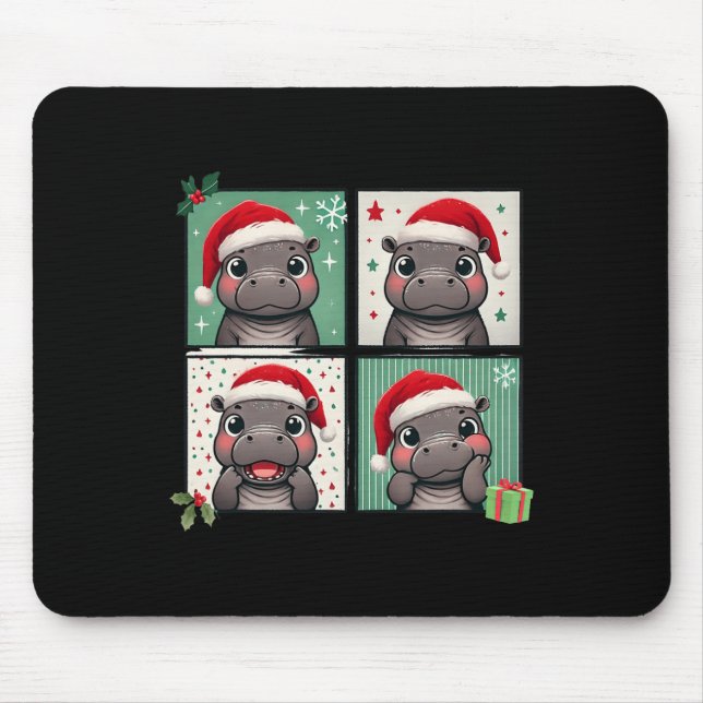Alfombrilla De Ratón Pigmy Hippo Meme Santa Claus Gorra Fotoboth Funny (Frente)