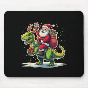 Alfombrilla De Ratón Pijama de luces de Navidad de Santa montando dinos
