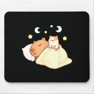 Alfombrilla De Ratón Pijama Dormilón Capybara Kawaii Gato Sleepybara Mo