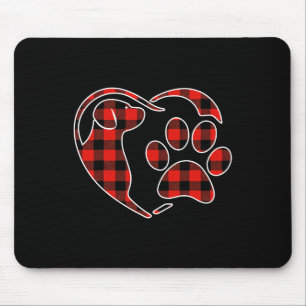 Alfombrilla De Ratón Pijama Perro Plaid Búfalo Rojo Corazón Pata Navida