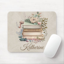 Pila de libros boho elegante floral nombre