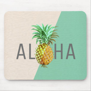 Alfombrilla De Ratón Piña de Aloha, Textura Linen Beige y Verde