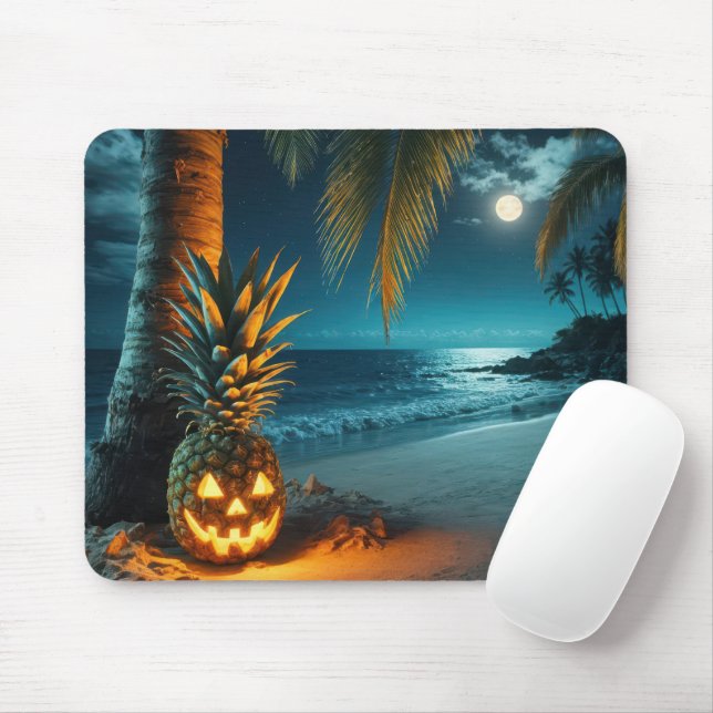 Alfombrilla De Ratón Piña de Jack-o-lantern en una playa (Con ratón)