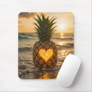 Alfombrilla De Ratón Piña de playa con un corazón tallado