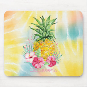 Alfombrilla De Ratón Piña, Hibisco Acuarela Tie Dye Arcoíris