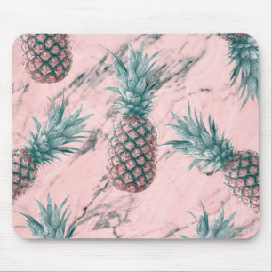 Alfombrilla De Ratón Piña y Mármol Rosa Remolino Moderno Chic Tropical