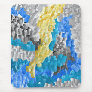 Alfombrilla De Ratón Pinceladas abstractas en amarillo, azul y gris