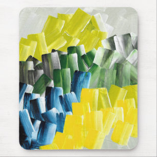 Alfombrilla De Ratón Pinceladas vibrantes abstractas amarillas, verdes 