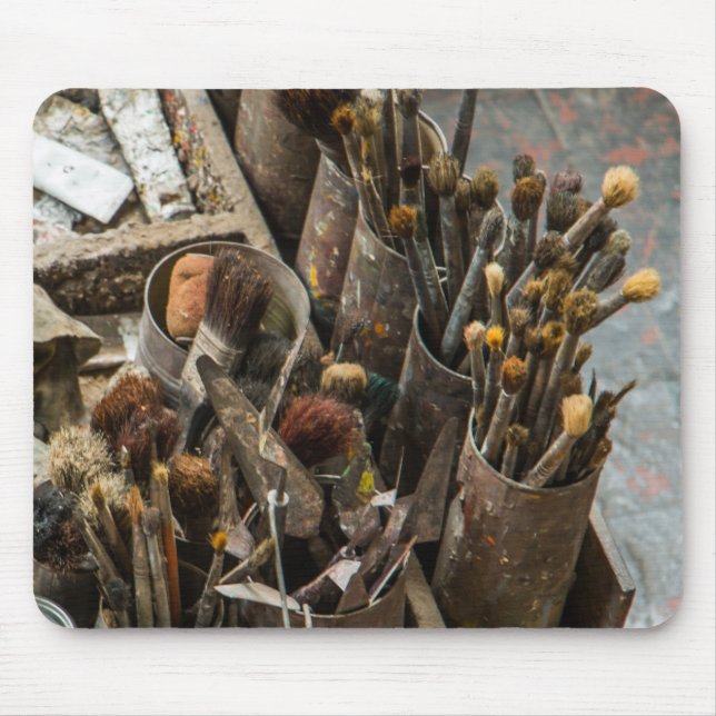 Alfombrilla De Ratón Pinceles de artista y pintura en Funda de madera a (Frente)