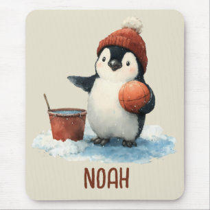 Alfombrilla De Ratón Pingüino de Baloncesto de Invierno Personalizado N