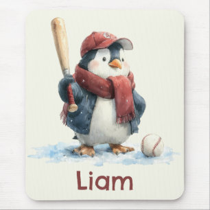 Alfombrilla De Ratón Pingüino de béisbol infantil personalizado de invi