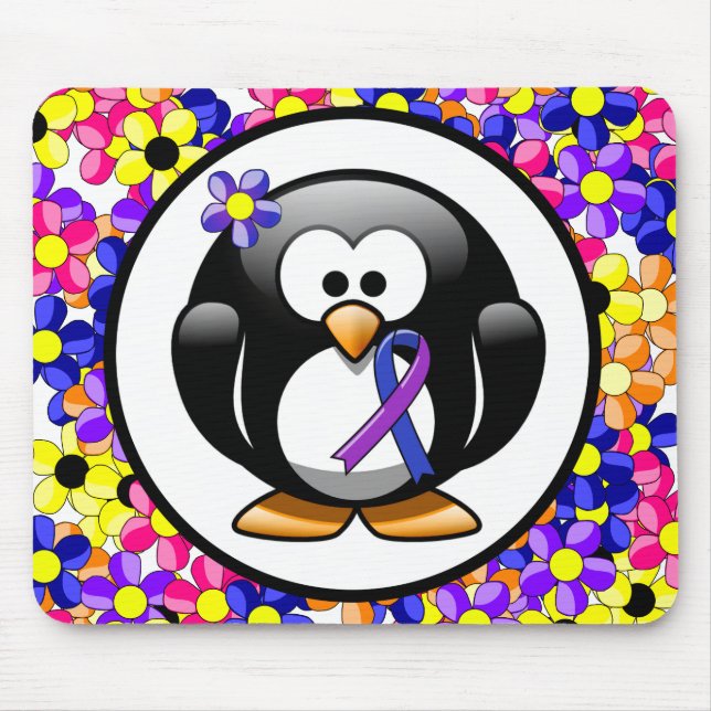 Alfombrilla De Ratón Pingüino de cinta azul y púrpura (Frente)