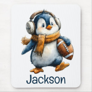 Alfombrilla De Ratón Pingüino de fútbol de invierno personalizado para