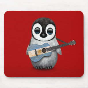 Alfombrilla De Ratón Pingüino del bebé que juega rojo argentino de la