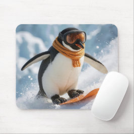 Alfombrilla De Ratón Pingüino descendiendo en snowboard