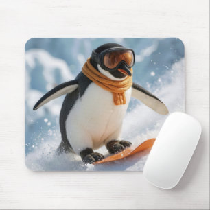 Alfombrilla De Ratón Pingüino descendiendo en snowboard