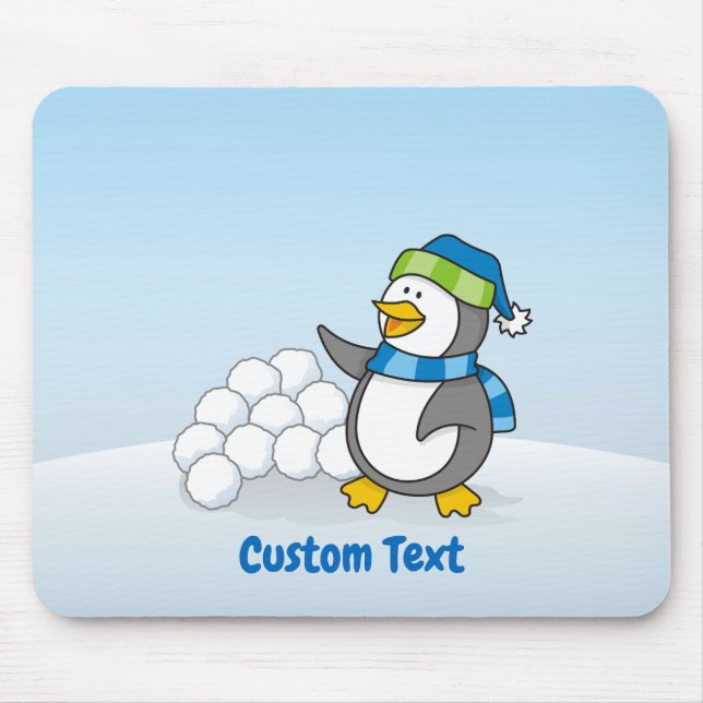 Alfombrilla De Ratón Pingüino pequeño con bolas de nieve agitando la al (Frente)