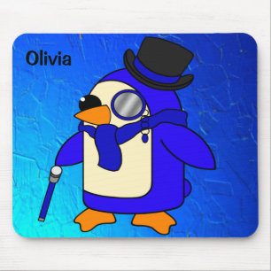 Alfombrilla De Ratón Pingüino personalizado lindo ultramarino azul oscu