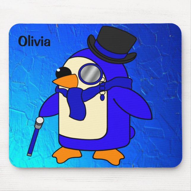 Alfombrilla De Ratón Pingüino personalizado lindo ultramarino azul oscu (Frente)