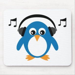 Alfombrilla De Ratón Pingüino y auriculares lindos de Dee Jay
