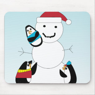 Alfombrilla De Ratón Pingüinos construyendo un Mousepad de Snowman