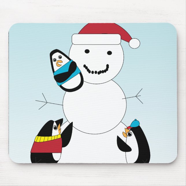 Alfombrilla De Ratón Pingüinos construyendo un Mousepad de Snowman (Frente)