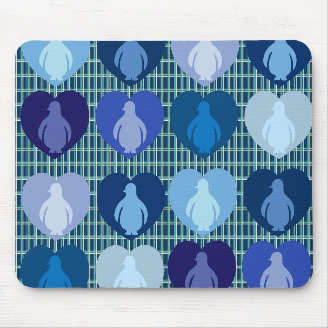 Alfombrilla De Ratón Pingüinos Hearted azules (Frente)