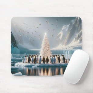 Alfombrilla De Ratón Pingüinos navidades reunidos alrededor de un árbol
