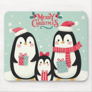 Alfombrilla De Ratón Pingüinos nevados de Feliz Navidad
