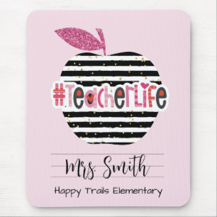 Alfombrilla De Ratón Pink and Black Love Teacher Life Mousepad