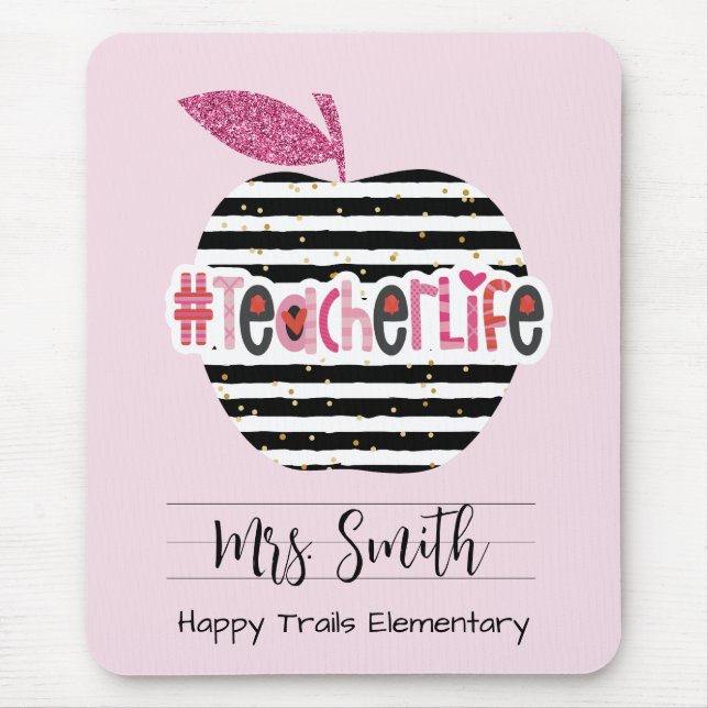 Alfombrilla De Ratón Pink and Black Love Teacher Life Mousepad (Frente)