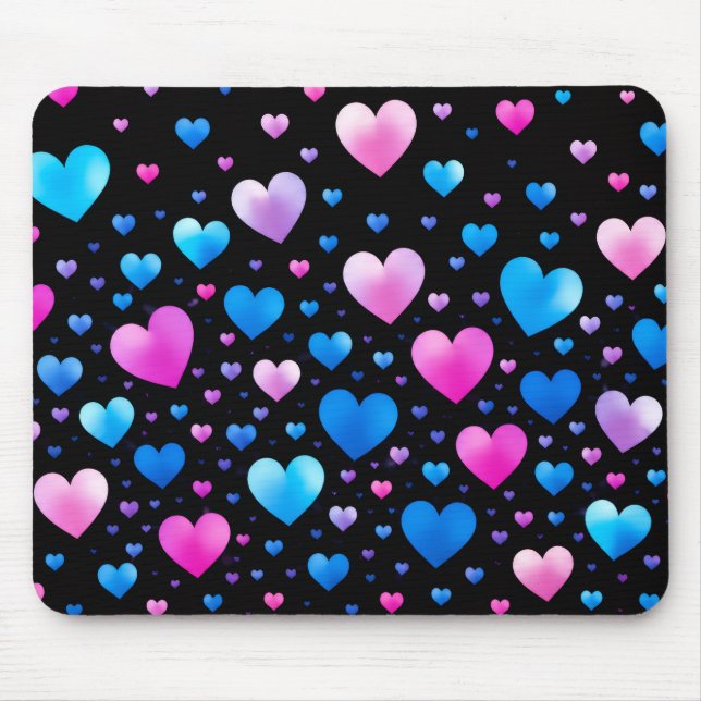 Alfombrilla De Ratón Pink & Blue Glowing Hearts (Frente)
