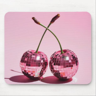Alfombrilla De Ratón Pink Disco Ball Cherries Pink Red Girly Mouse Pad