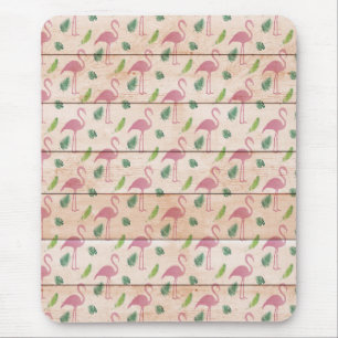 Alfombrilla De Ratón Pink Flamingo on Wood Pattern