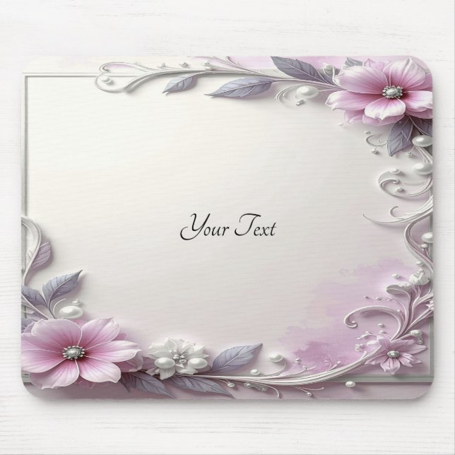 Alfombrilla De Ratón Pink Floral Frame Mousepad (Frente)