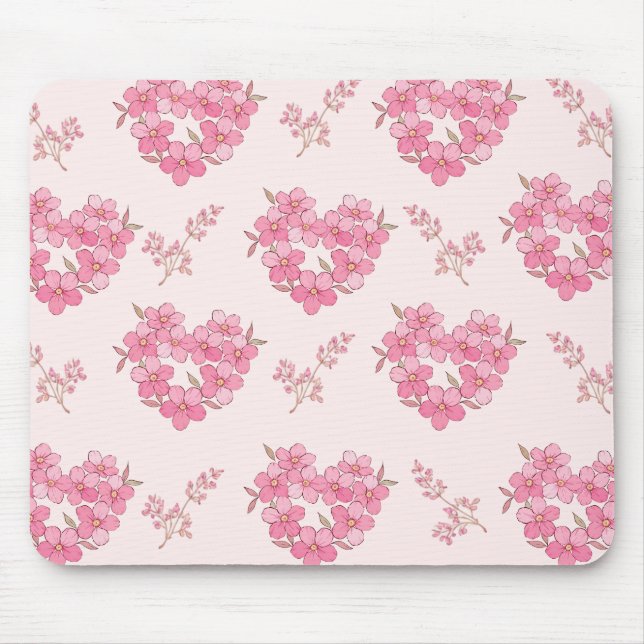 Alfombrilla De Ratón Pink Floral Hearts Pattern Mousepad (Frente)