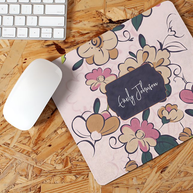 Alfombrilla De Ratón Pink Floral Soft Custom Name Pastel Flower Design (Pink Floral Soft Custom Name Pastel Flower Design Mouse Pad)
