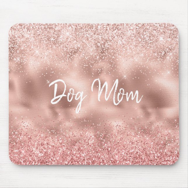Alfombrilla De Ratón Pink Glitzy Sparkle Purpurina Dog Mom (Frente)