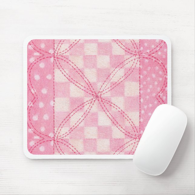 Alfombrilla De Ratón PINK HEART QUILT Mouse Pad (Con ratón)