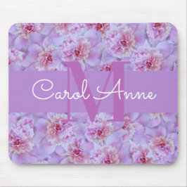 Alfombrilla De Ratón Pink Peonies Morado Monograma Floral