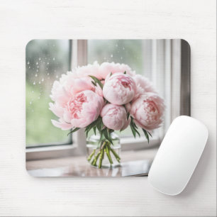 Alfombrilla De Ratón Pink Peony Bouquet En Un Día Lluvioso