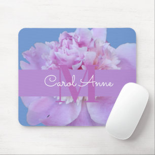 Alfombrilla De Ratón Pink Peony Purple Monograma Floral Mouse Pad