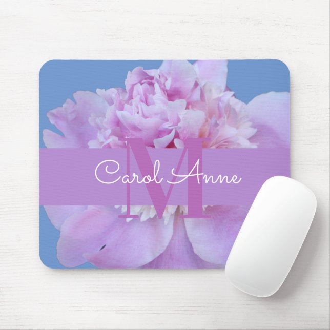 Alfombrilla De Ratón Pink Peony Purple Monograma Floral Mouse Pad (Con ratón)