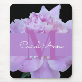 Alfombrilla De Ratón Pink Peony Purple Monograma Floral Negro