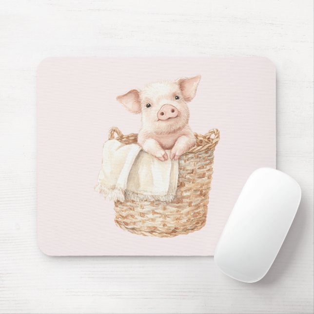 Alfombrilla De Ratón Pink Pig in a Basket (Con ratón)