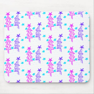 Alfombrilla De Ratón Pink Purple doodle christmas de árbol estrellas de