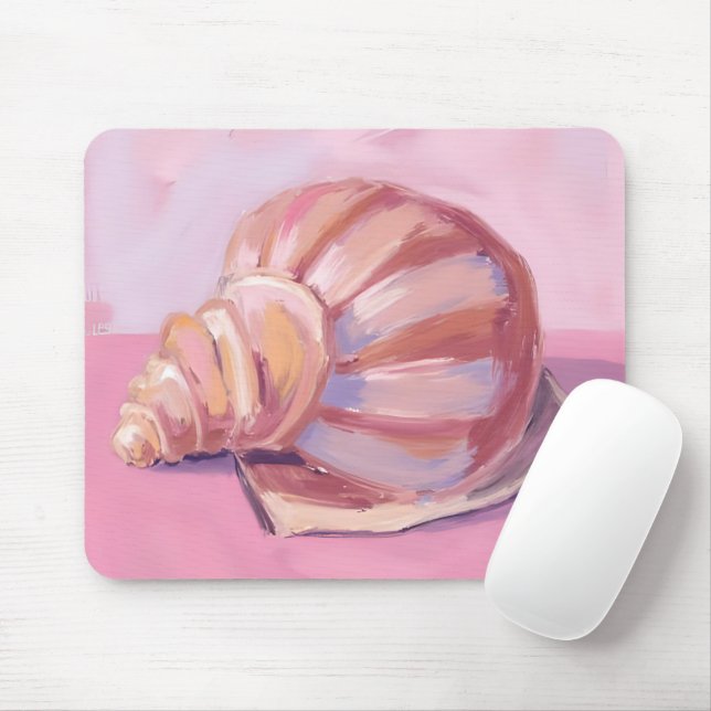 Alfombrilla De Ratón Pink Seashell | Coastal Ocean Watercolor Painting (Con ratón)