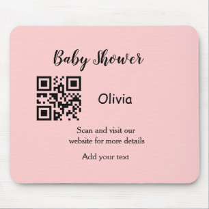Alfombrilla De Ratón Pink simple baby shower q r code add name text thr