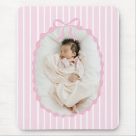 Alfombrilla De Ratón Pink Stripes Bow Frame Custom Photo Mousepad